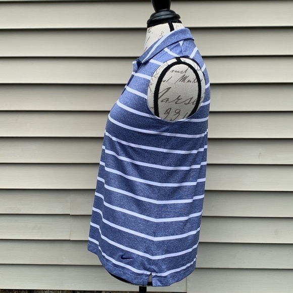 NIKE DRI-FIT Sleeveless Striped Golf Polo - Heathered Blue/White - Picture 5 of 16
